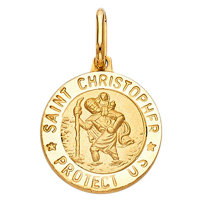 14K Yellow Gold 15mm St. Christopher Religious Pendant