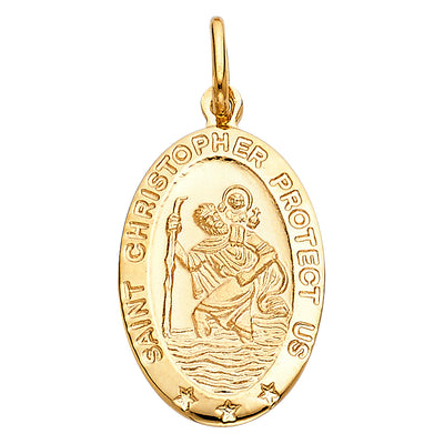 14K Yellow Gold 15mm St. Christopher Religious Pendant