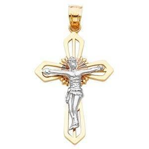 14K Gold Tri Color 20mm Jesus Crucifix Cross Religious Pendant - silverdepot