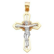 Load image into Gallery viewer, 14K Gold Tri Color 20mm Jesus Crucifix Cross Religious Pendant - silverdepot