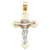 14K Gold Tri Color 20mm Jesus Crucifix Cross Religious Pendant