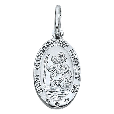 14K White Gold 13mm St. Christopher Religious Pendant