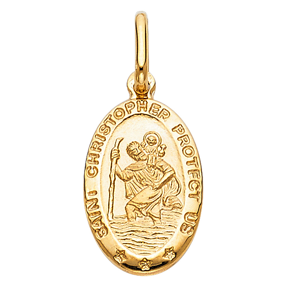 14K Yellow Gold 13mm St. Christopher Religious Pendant