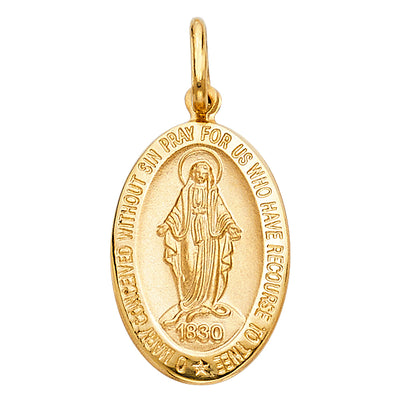 14K Yellow Gold 15mm Guadalupe Religious Pendant