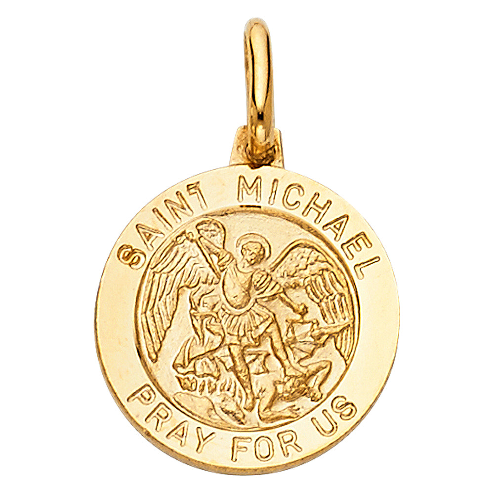 14K Yellow Gold 15mm St. Michael Religious Pendant