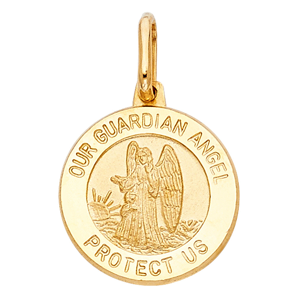 14K Yellow Gold 15mm Our Guardian Angel Religious Pendant