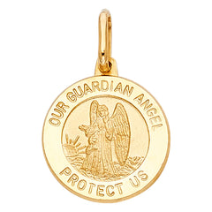 14K Yellow Gold 15mm Our Guardian Angel Religious Pendant
