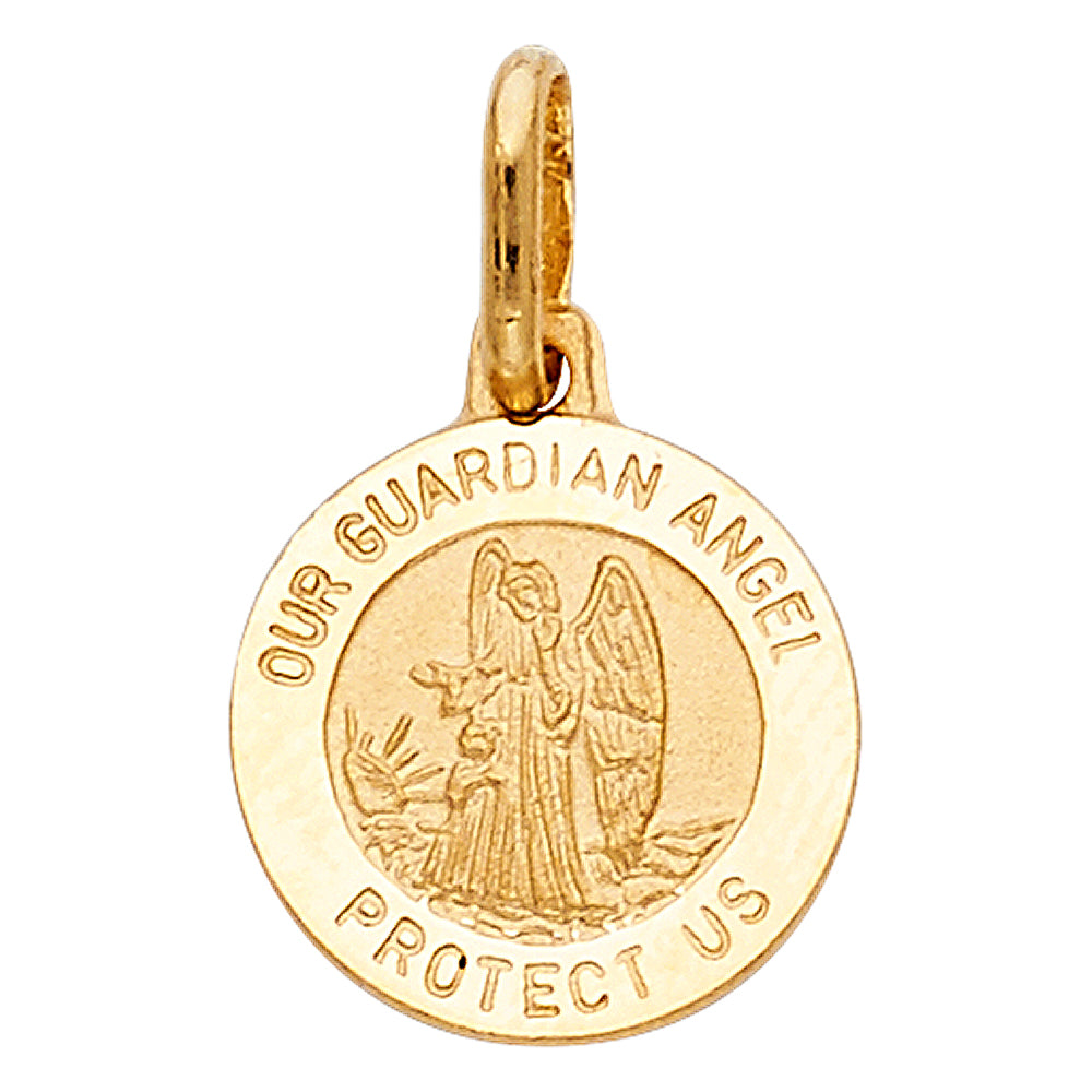 14K Yellow Gold 13mm Our Guardian Angel Religious Pendant