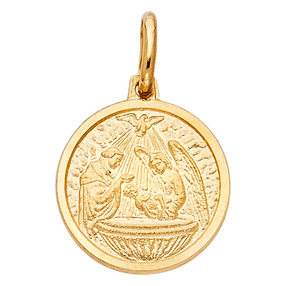 14K Yellow Gold 15mm Baptism Religious Pendant