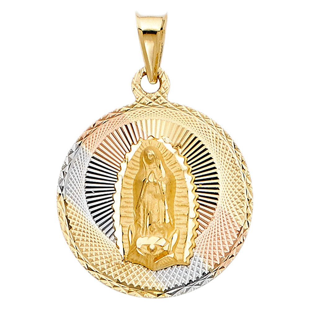 14K Tri Color 23mm DC Guadlupe Stamp Religious Pendant