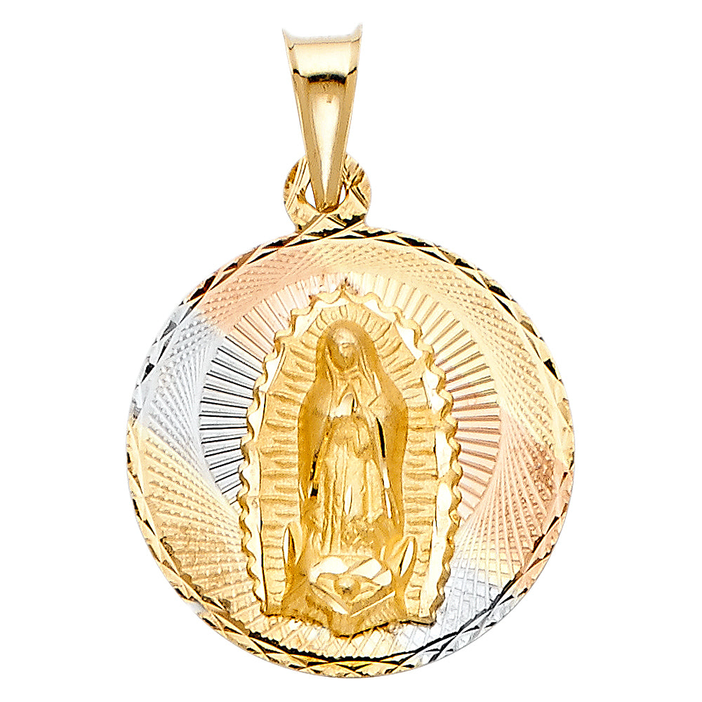 14K Tri Color 20mm DC Guadlupe Stamp Religious Pendant