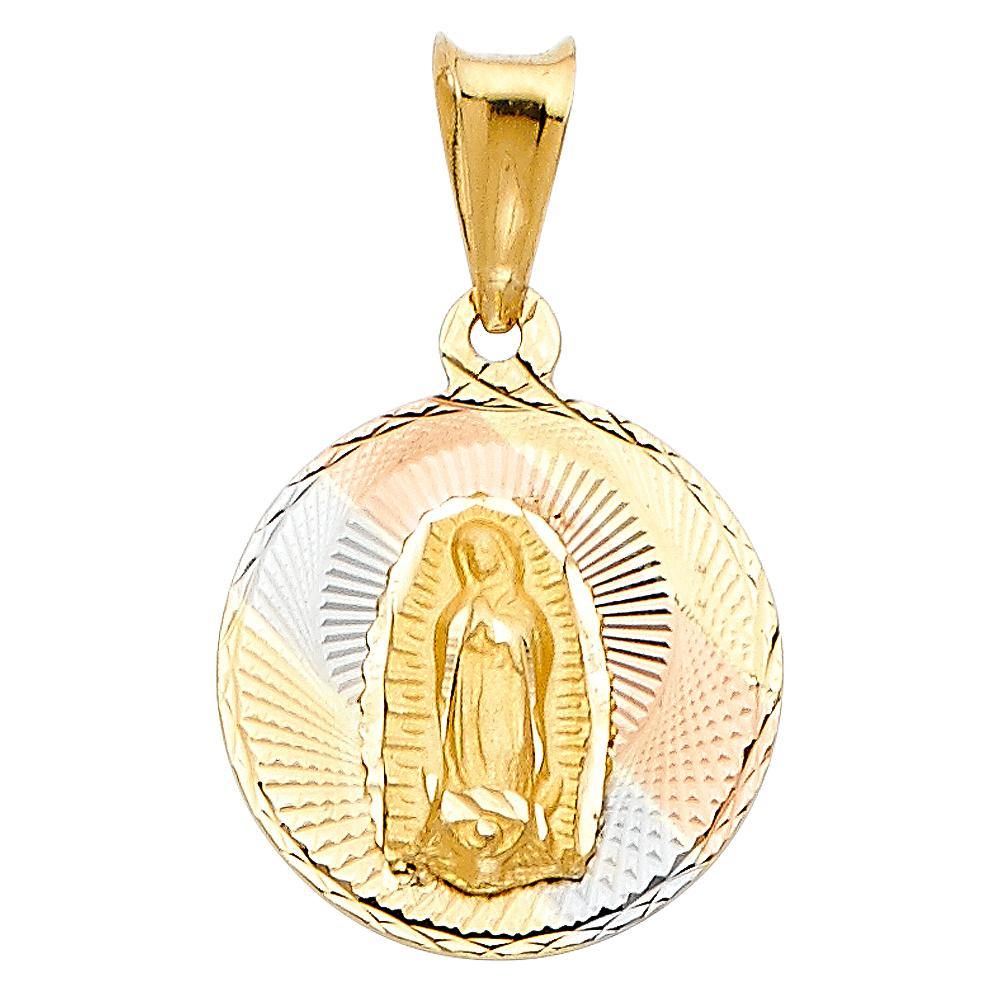 14K Tri Color 15mm DC Guadlupe Stamp Religious Pendant
