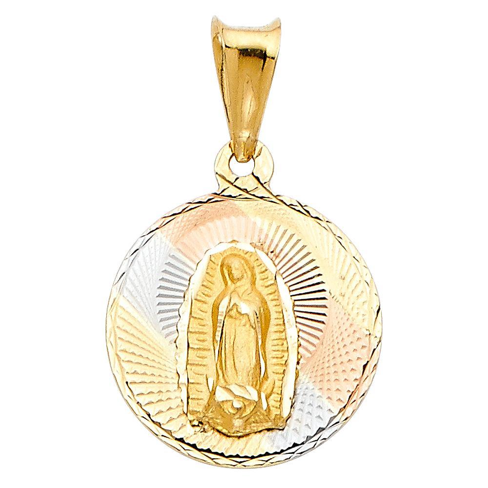 14K Tri Color 15mm DC Guadlupe Stamp Religious Pendant - silverdepot