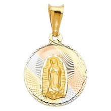 Load image into Gallery viewer, 14K Tri Color 15mm DC Guadlupe Stamp Religious Pendant - silverdepot