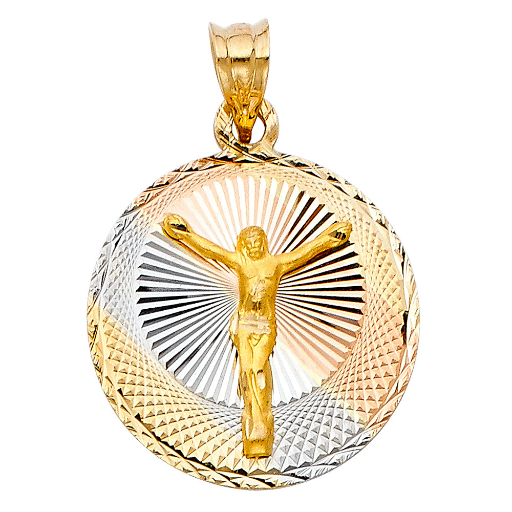 14K Tri Color 20mm DC Jesus Stamp Religious Pendant