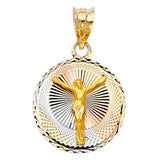 14K Tri Color 15mm DC Jesus Stamp Religious Pendant