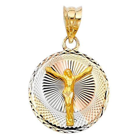 14K Tri Color 15mm DC Jesus Stamp Religious Pendant
