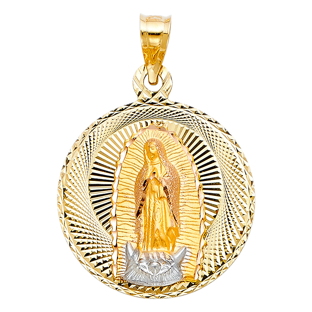 14K Tri Color 27mm DC Guadlupe Stamp Religious Pendant