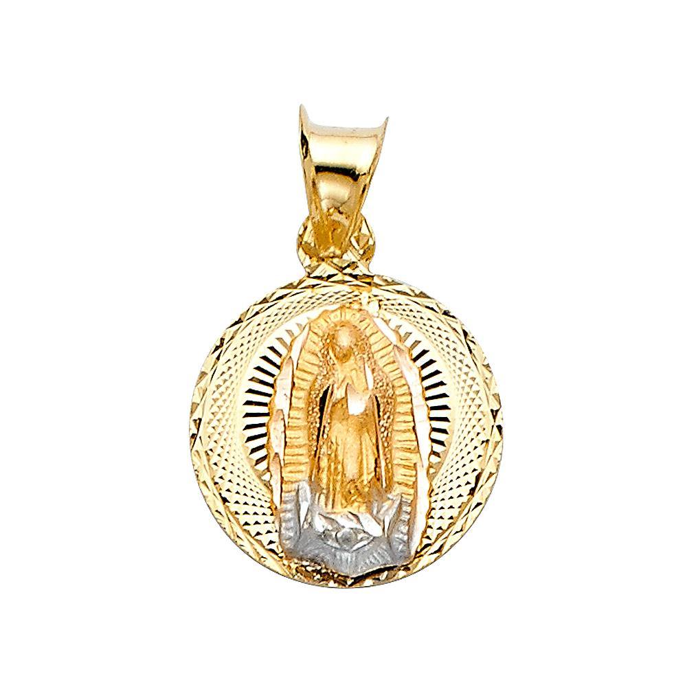 14K Tri Color 12mm DC Guadlupe Stamp Religious Pendant - silverdepot