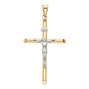 14K Two Tone 25mm Jesus Religious Cross Crucifix Pendant