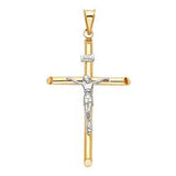 14K Two Tone 25mm Jesus Religious Cross Crucifix Pendant