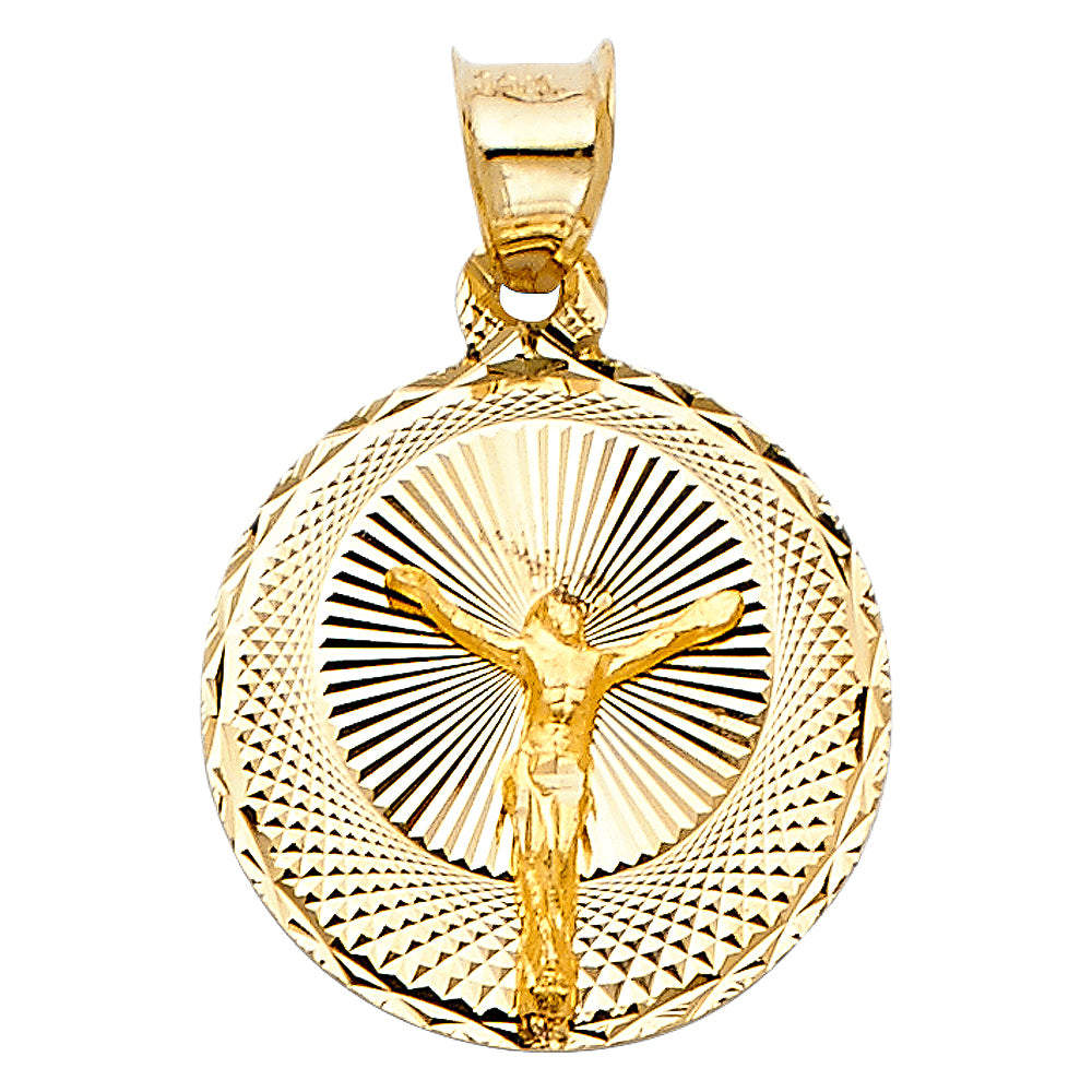 14K Yellow Gold 15mm DC Jesus Stamp Religious Pendant