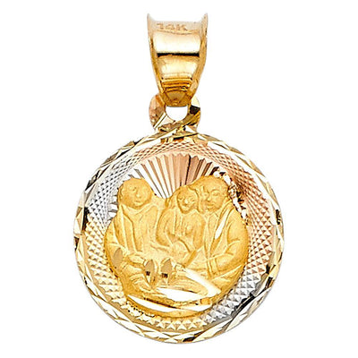 14K Tri Color 12mm DC Stamp Baptism Religious Pendant - silverdepot