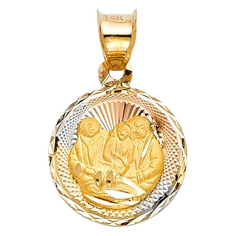 14K Tri Color 12mm DC Stamp Baptism Religious Pendant