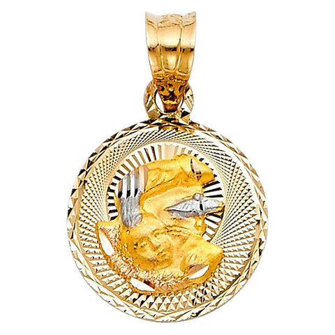 14K Tri Color 12mm DC Stamp Baptism Religious Pendant