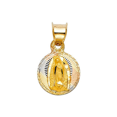 14K Tri Color 10mm DC Guadlupe Stamp Religious Pendant - silverdepot