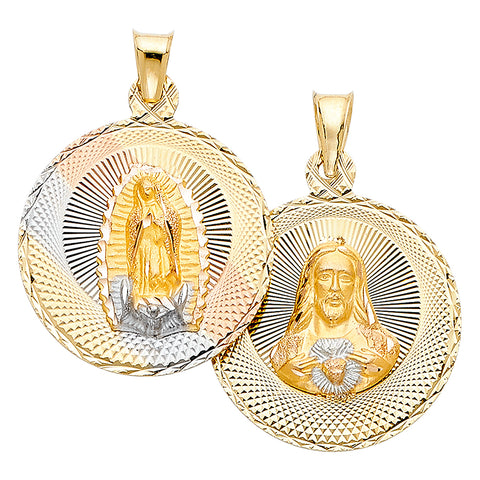 14K Tri Color 23mm DC Double Side Stamp Religious Pendant
