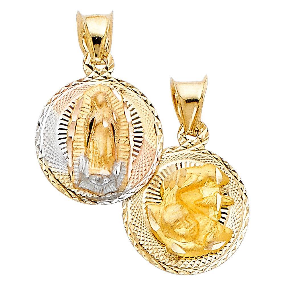 14K Tri Color 12mm DC Double Side Stamp Religious Pendant