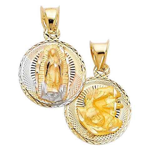 14K Tri Color 12mm DC Double Side Stamp Religious Pendant