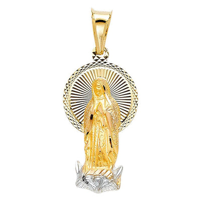 14K Tri Color 13mm DC Guadlupe Stamp Religious Pendant - silverdepot