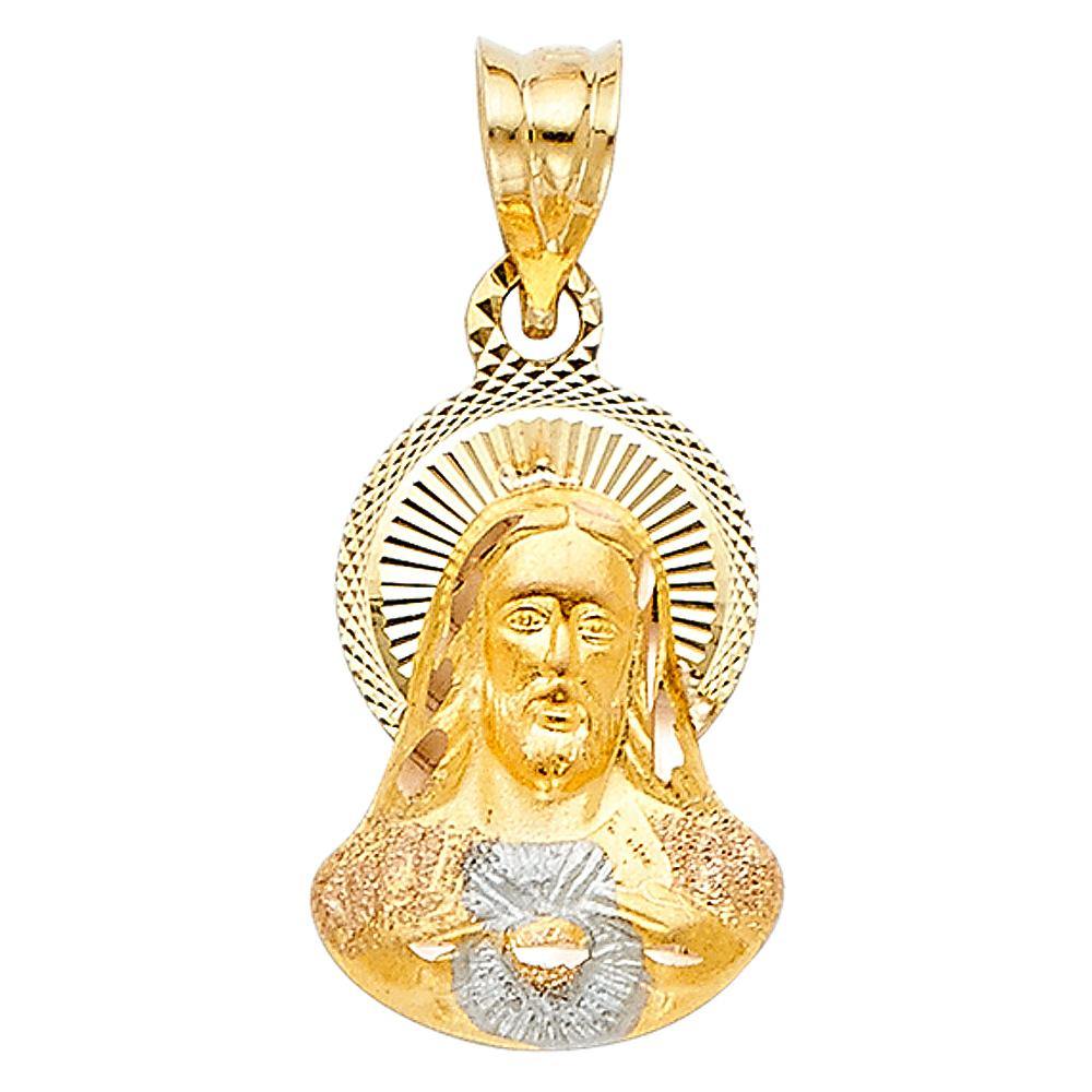 14K Tri Color 12mm DC Jesus Stamp Religious Pendant - silverdepot