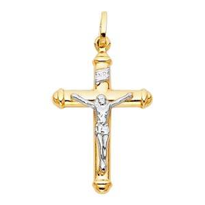 14K Two Tone 20mm Jesus Religious Crucifix Cross Pendant