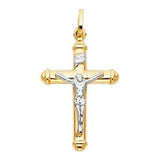 14K Two Tone 20mm Jesus Religious Crucifix Cross Pendant