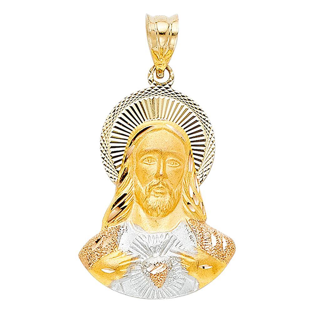14K Tri Color 18mm DC Jesus Stamp Religious Pendant