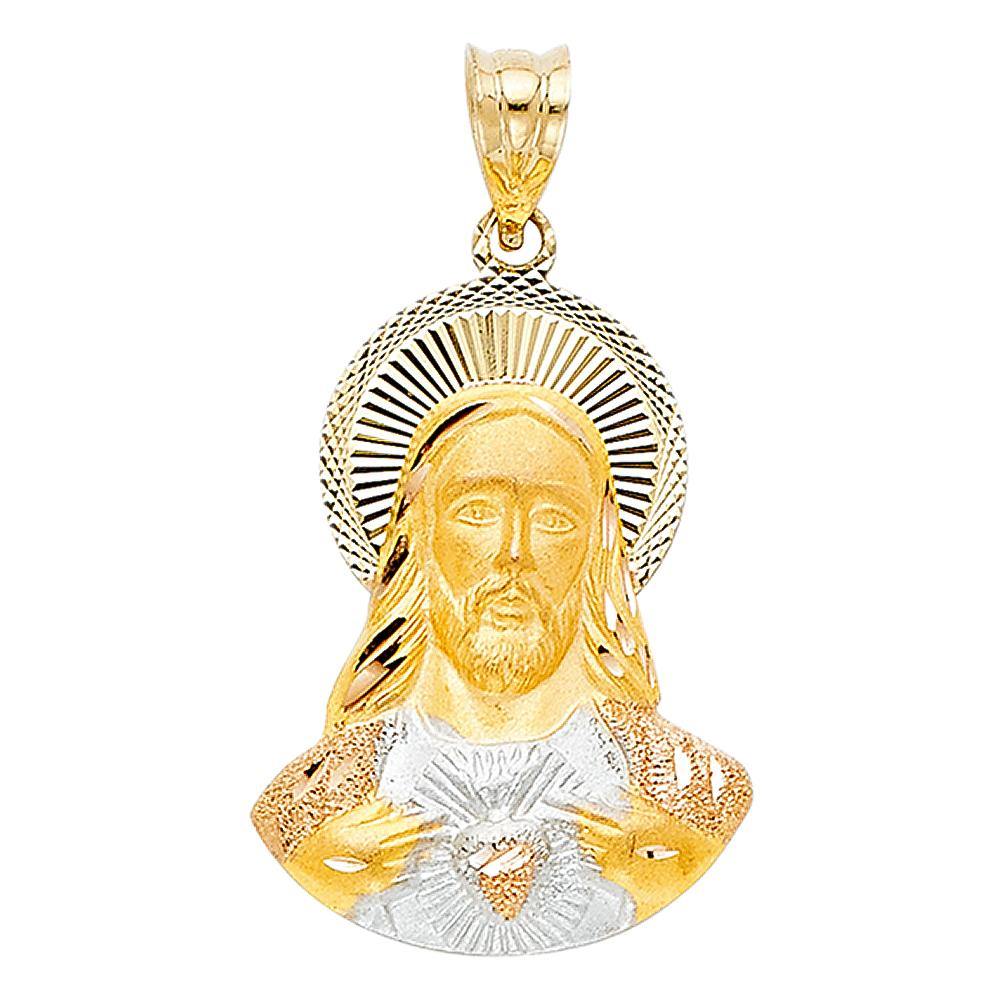 14K Tri Color 18mm DC Jesus Stamp Religious Pendant - silverdepot