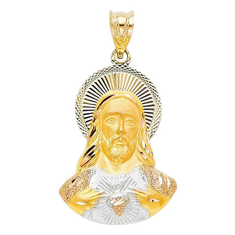 14K Tri Color 18mm DC Jesus Stamp Religious Pendant