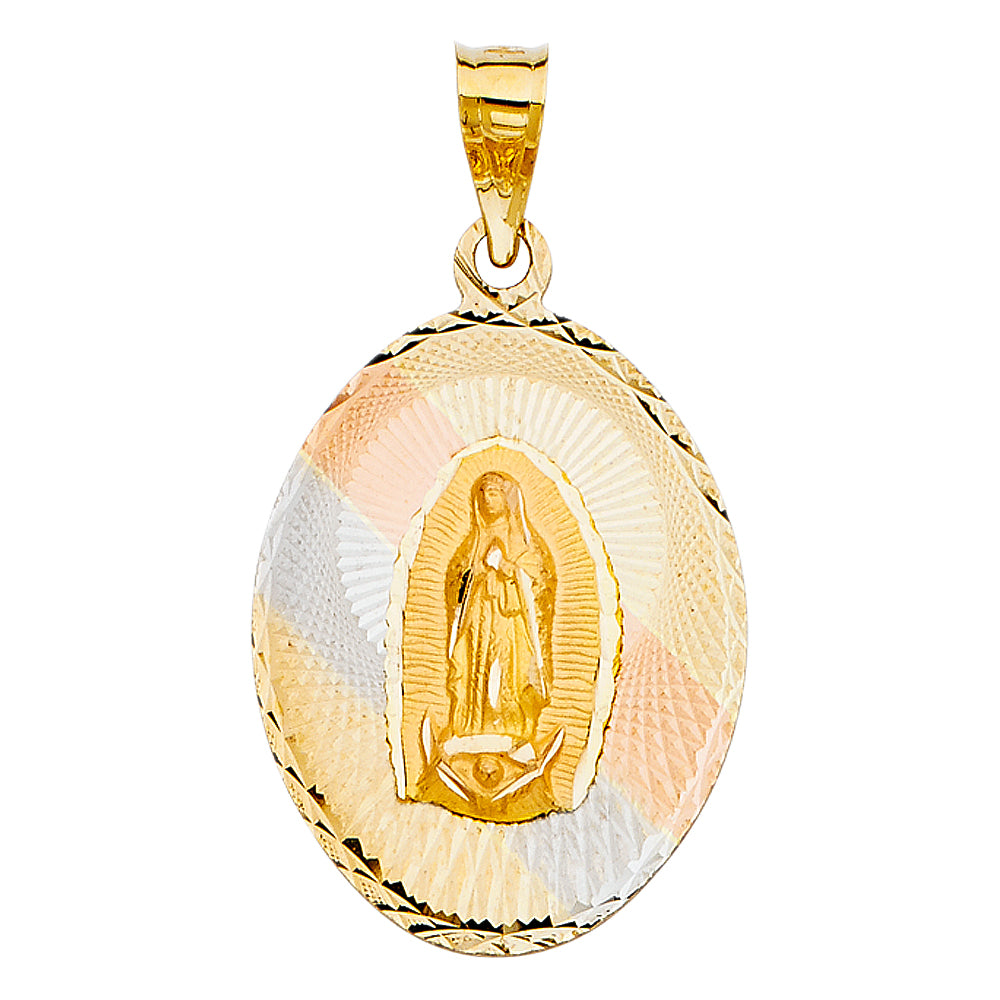 14K Tri Color 22mm DC Guadlupe Stamp Religious Pendant