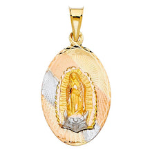 Load image into Gallery viewer, 14K Tri Color 17mm DC Guadlupe Stamp Religious Pendant - silverdepot