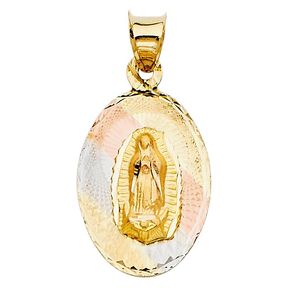 14K Tri Color 14mm DC Guadlupe Stamp Religious Pendant - silverdepot