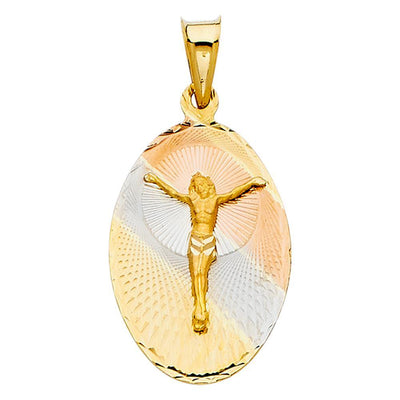 14K Tri Color 17mm DC Jesus Stamp Religious Pendant - silverdepot