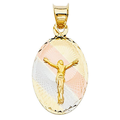 14K Tri Color 14mm DC Jesus Stamp Religious Pendant - silverdepot