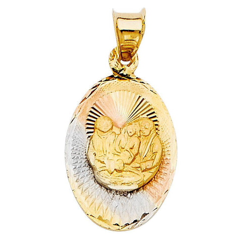 14K Tri Color 14mm DC Baptism Stamp Religious Pendant