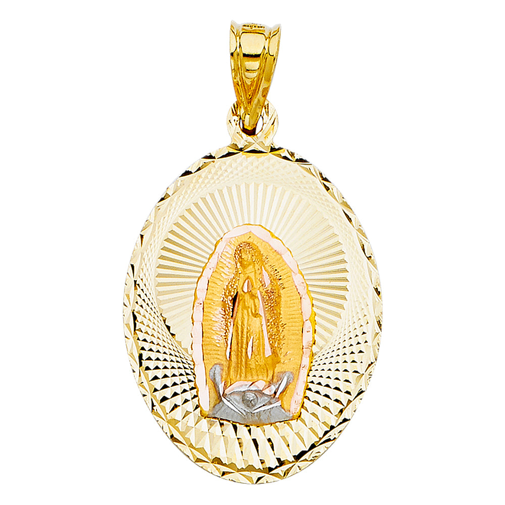 14K Tri Color 22mm DC Guadlupe Stamp Religious Pendant