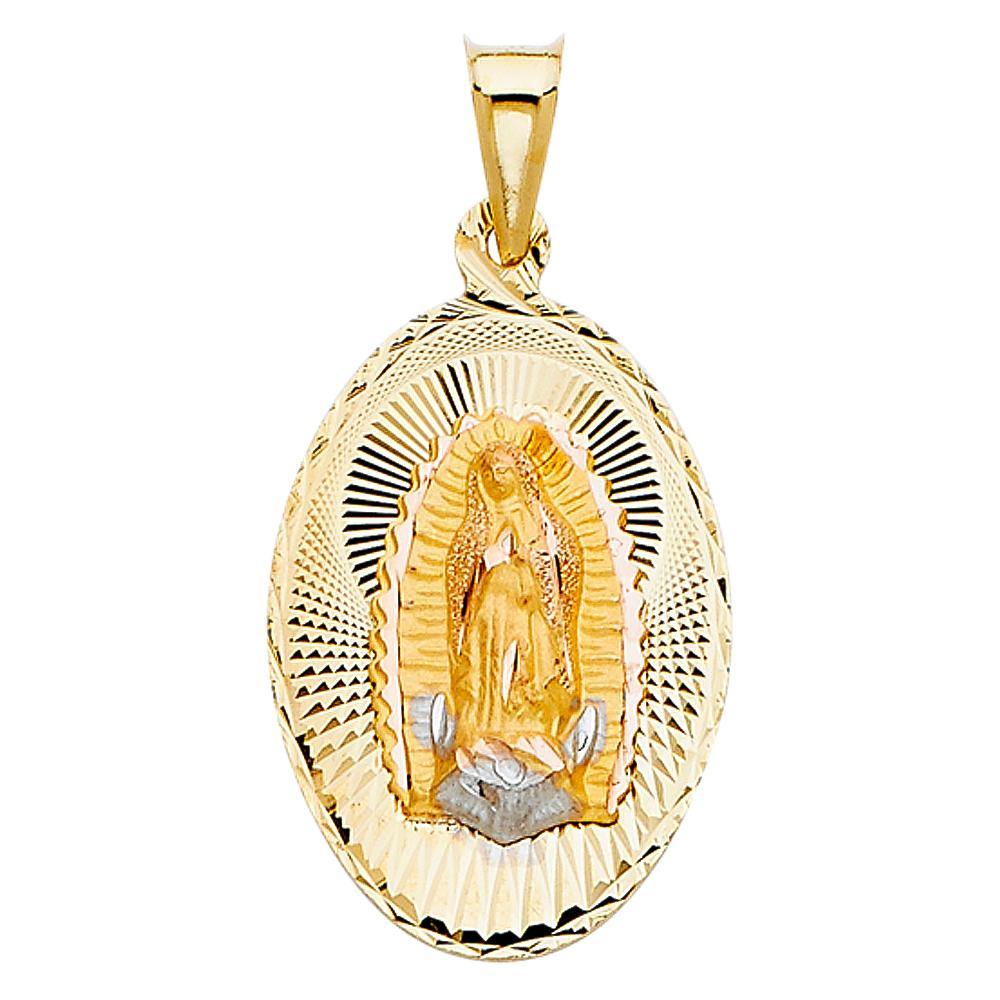 14K Tri Color 17mm DC Guadlupe Stamp Religious Pendant - silverdepot