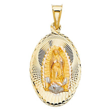 Load image into Gallery viewer, 14K Tri Color 17mm DC Guadlupe Stamp Religious Pendant - silverdepot