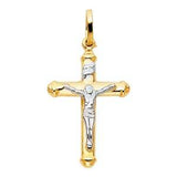 14K Two Tone 18mm Jesus Religious Crucifix Cross Pendant
